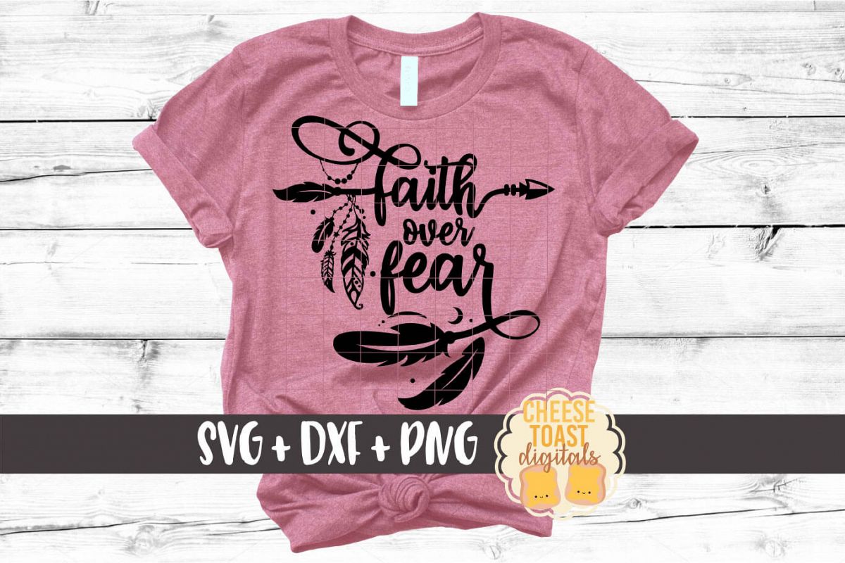 Faith Over Fear - Boho Arrow Feathers SVG PNG DXF Cut Files example image 1
