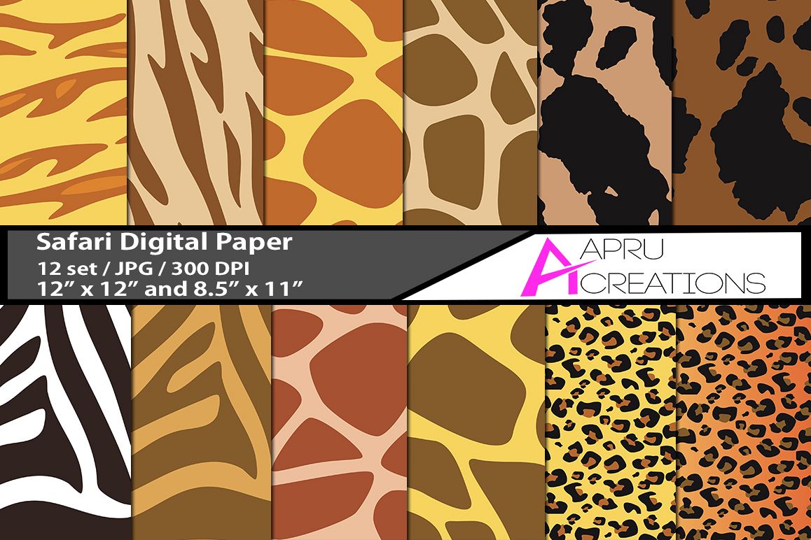 safari digital papers, safari pattern, digital papers, high quality 300 dpi, 12 x 12 inch , and 8.5 x 11 inch example image 1