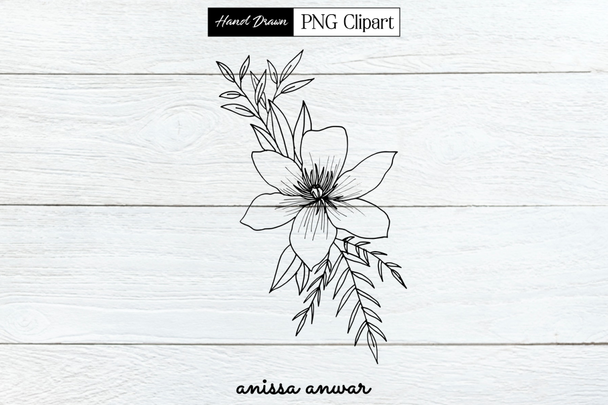 Flower Line Art, Png Clipart, Sublimation Printable example image 1