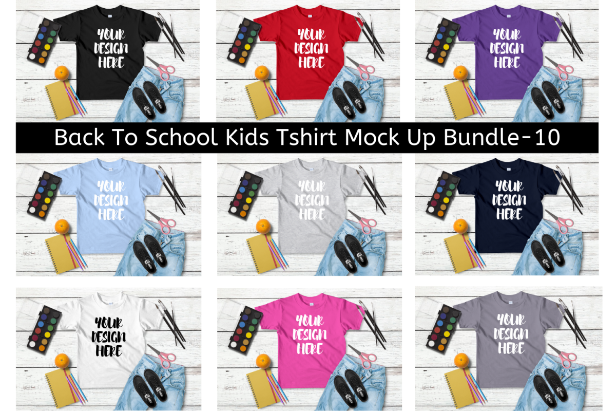 Back To School Kids T shirt Mock Up Bundle - 10 example image 1