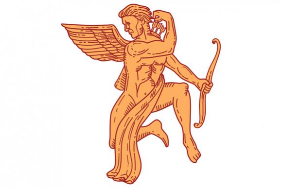 Cupid Bow Drawing Arrow Mono Line example image 1