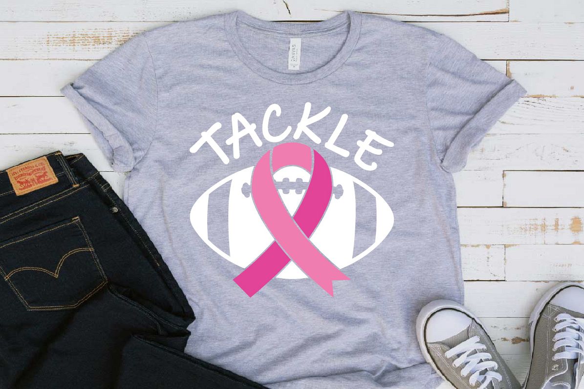 Tackle Breast Cancer Football Svg Awareness ribbon 1556s example image 1