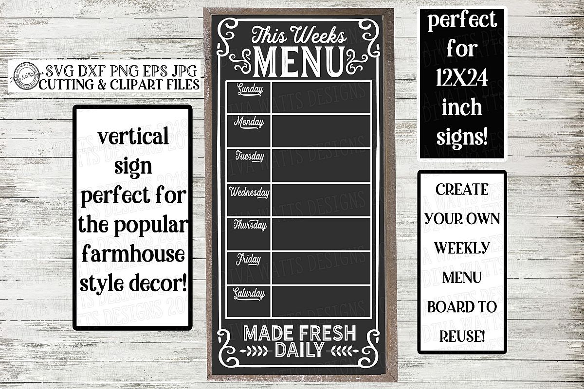 Farmhouse Fixer Upper Style Menu Meal Plan Cutting File example image 1