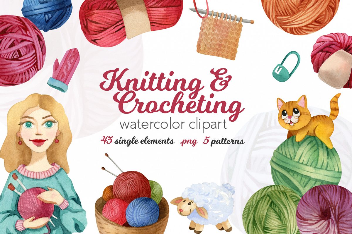 Watercolor Knitting and Crocheting Set example image 1