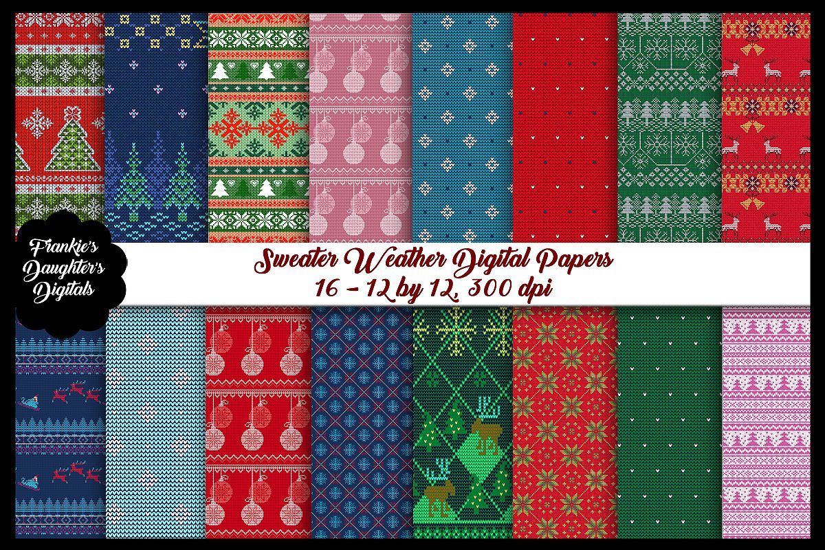 Christmas Sweater Weather Digital Paper Pack example image 1
