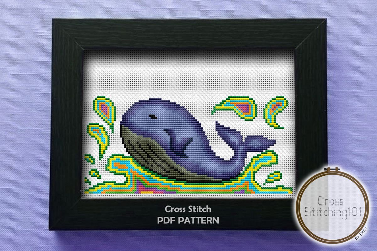 Whale Cross Stitch Pattern - Instant Download PDF example image 1