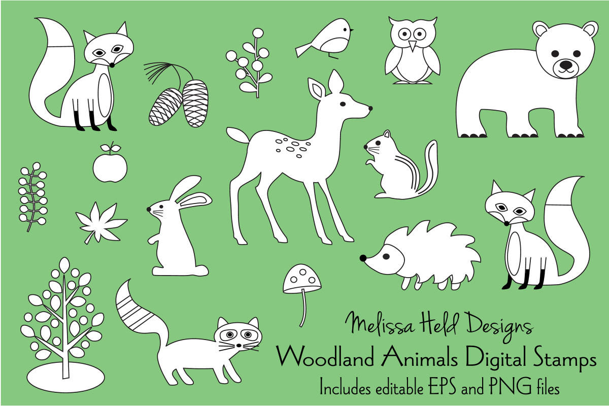 Woodland Animals Digital Stamps Clipart example image 1