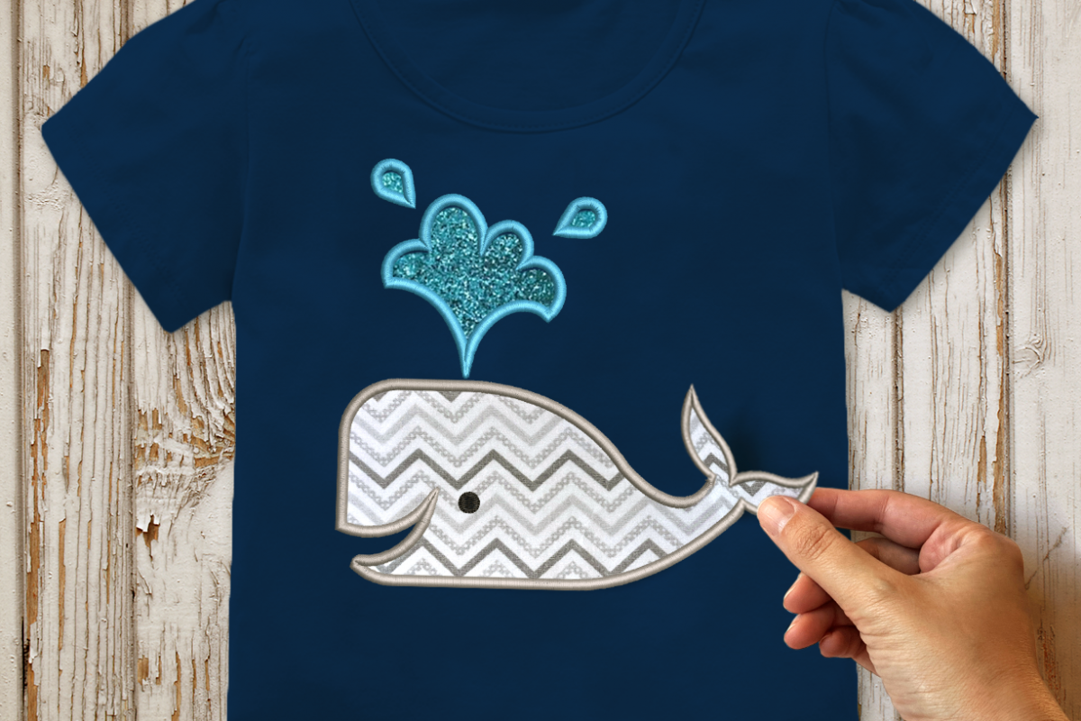 Whale with 3D or Regular Tail Applique Embroidery Design example image 1