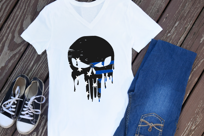 skull thin blue line distressed ombre example image 1
