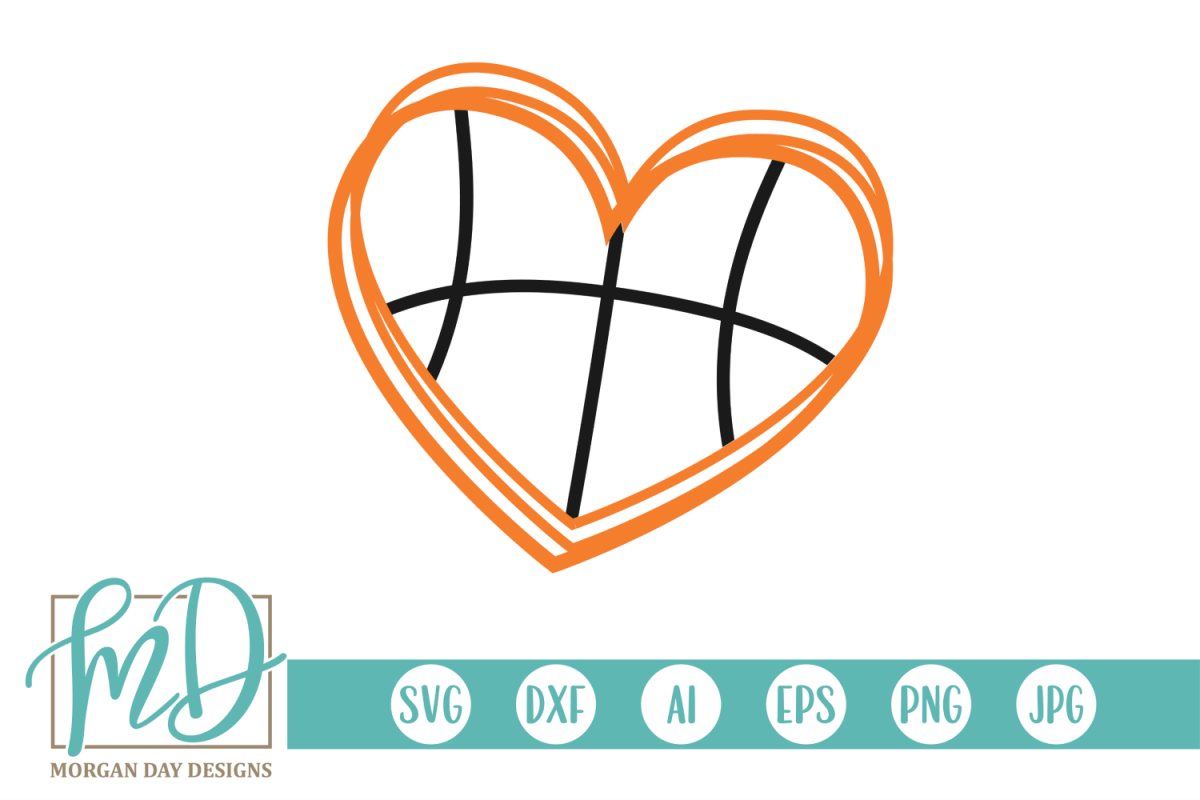 Basketball Heart Outline SVG, DXF, AI, EPS, PNG, JPEG example image 1