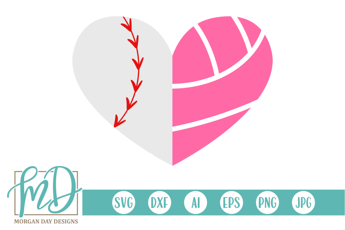 Baseball Volleyball Heart SVG, DXF, AI, EPS, PNG, JPEG example image 1