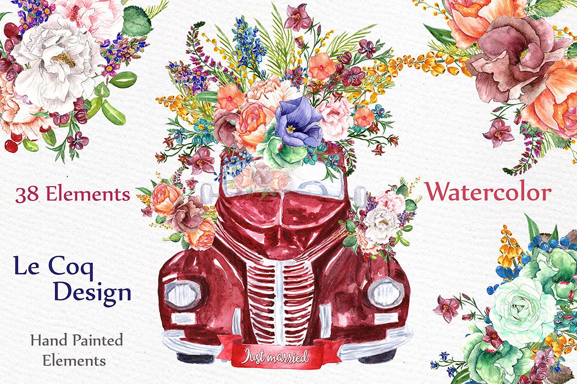Watercolor floral clip art example image 1