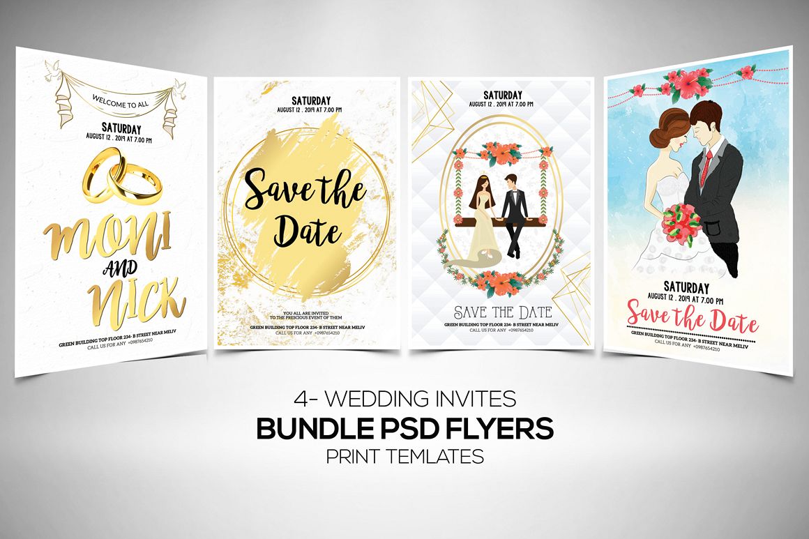4 Wedding Invitation Flyers Bundle example image 1