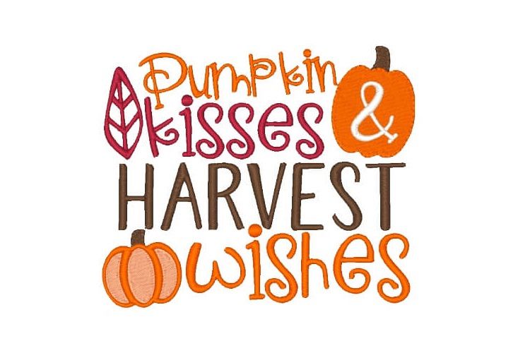 Pumpkin Kisses Embroidery Design Saying example image 1