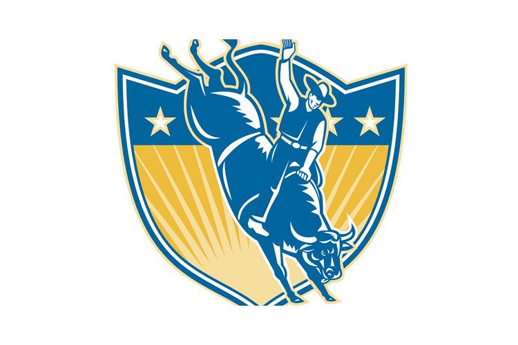 Rodeo Cowboy Riding Bucking Bull Stars Shield Retro example image 1