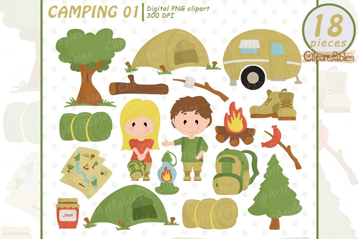 CAMPING clipart, Camp fire art, Outdoor - INSTANT download example image 1
