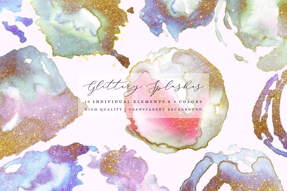 Gold glitter watercolor shapes, gold watercolor frames example image 1