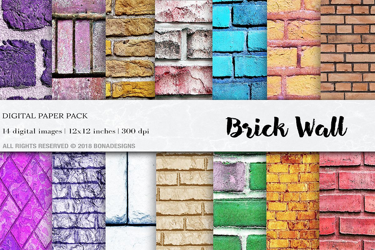 Wall Digital Paper Pack, Brick Wall Digital Paper Pack,Wall example image 1
