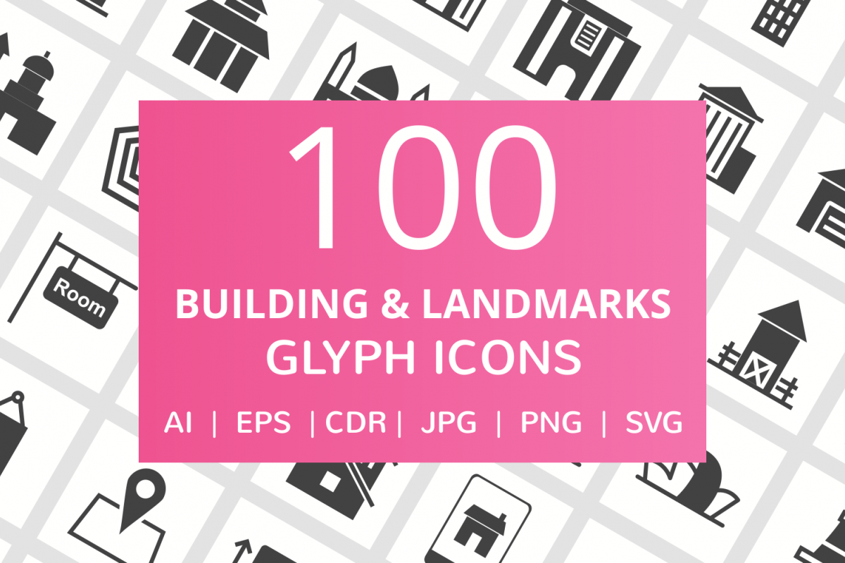 100 Building & Landmarks Glyph Icons example image 1