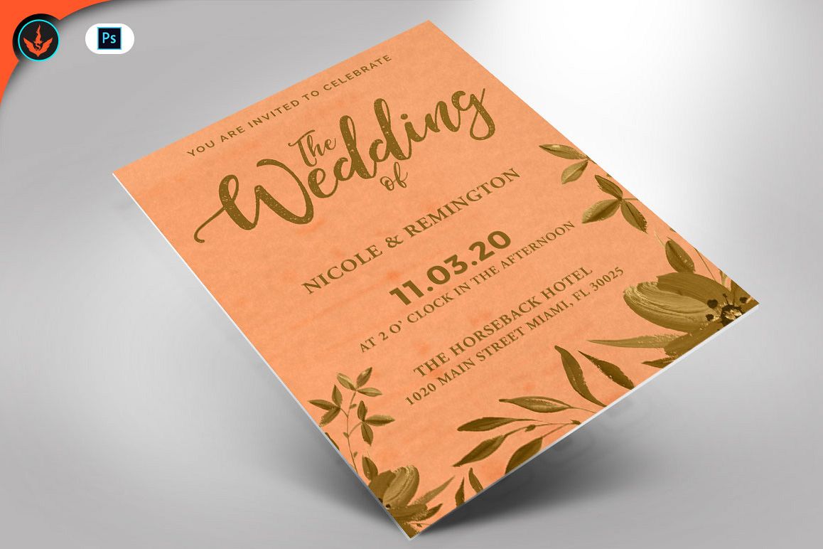 Gold and Peach Wedding Invite Template example image 1