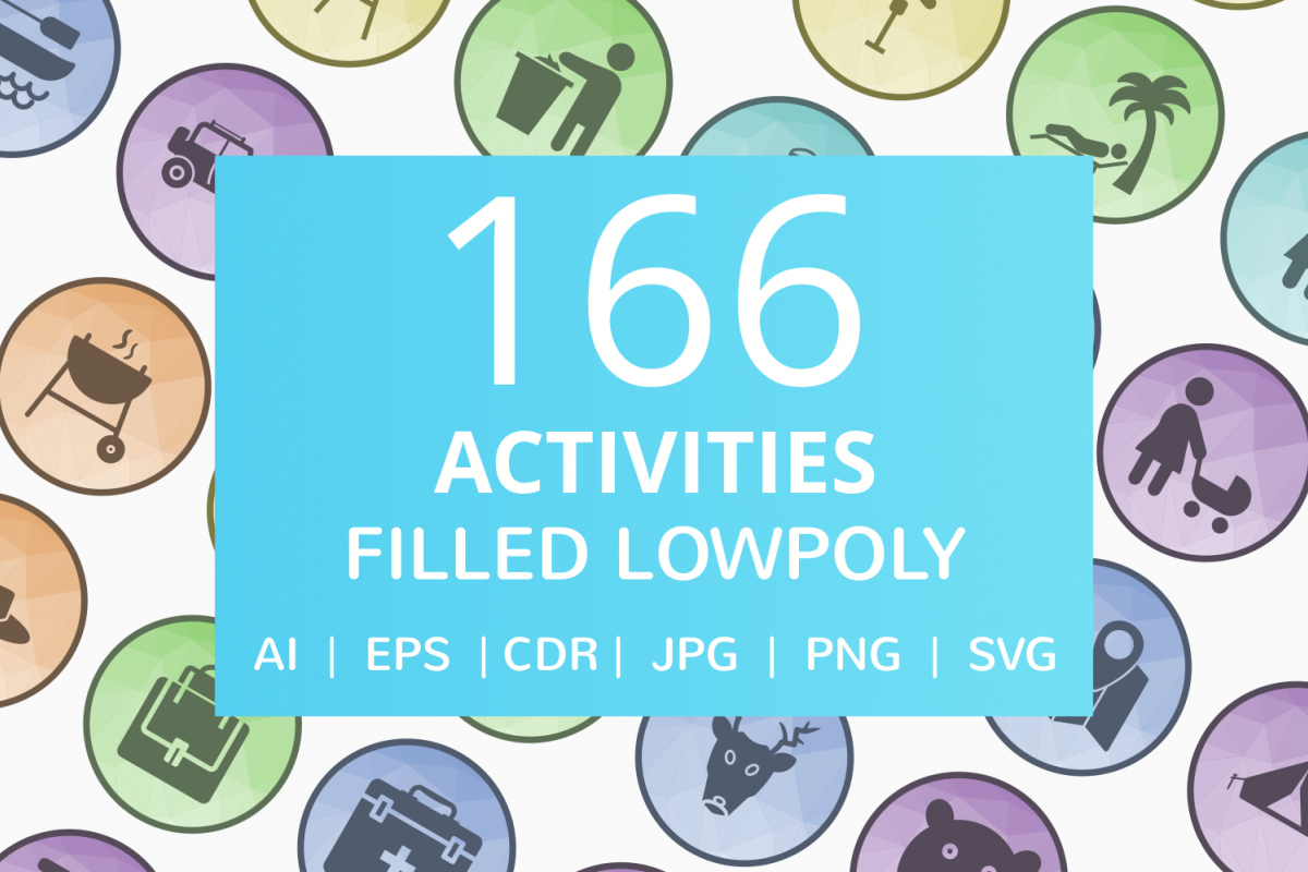 166 Activities Filled Low Poly Icons example image 1