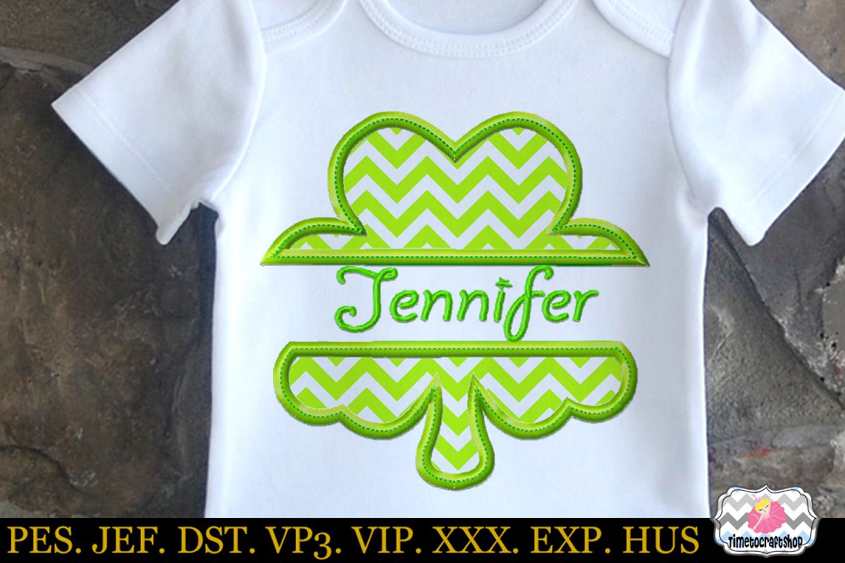 St Patricks Day Split Shamrock Clover Embroidery Applique example image 1