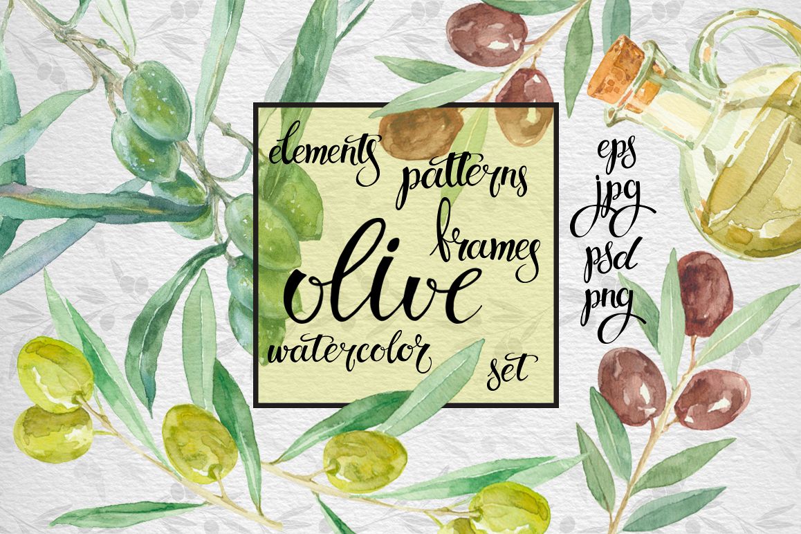 Watercolor olive set example image 1