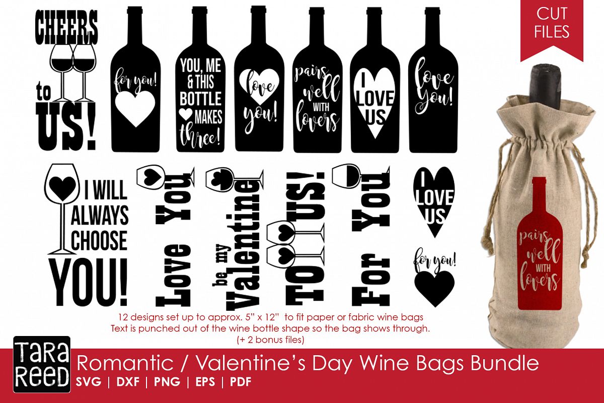 Download Valentines Day Wine Bags Bundle (80948) | Cut Files ...