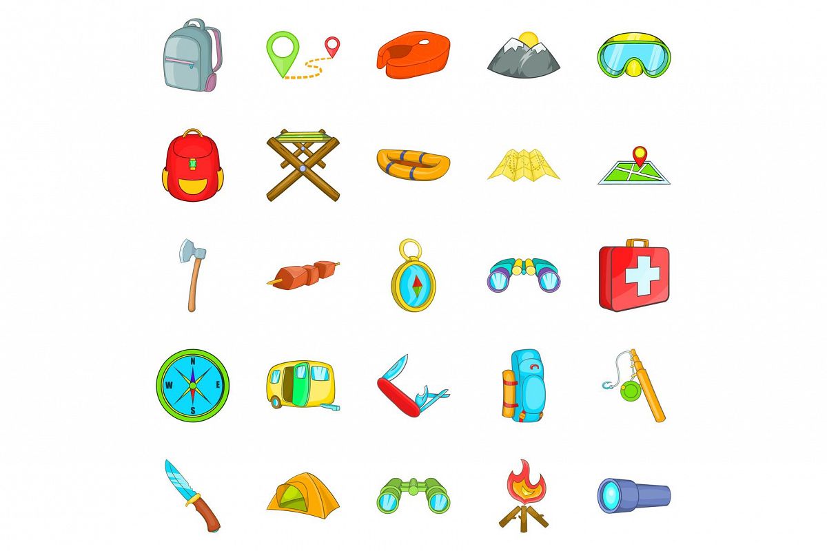 Wilderness icons set, cartoon style example image 1