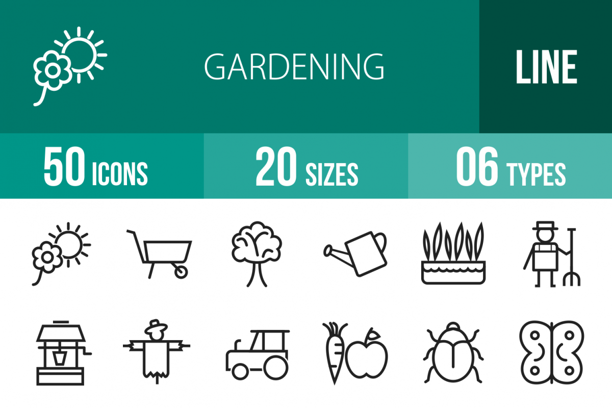 50 Gardening Line Icons example image 1