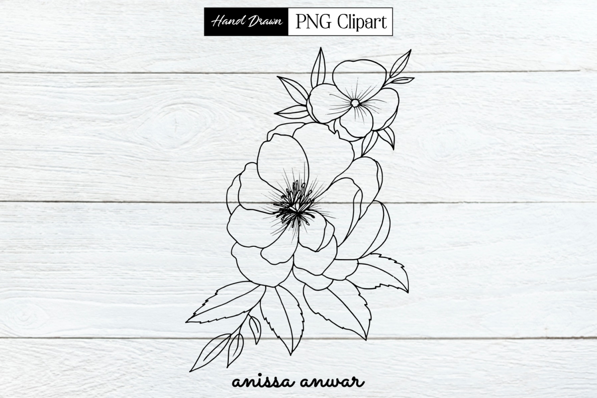 Flowers Bouquet Line Art, Png Clipart, Sublimation Printable example image 1