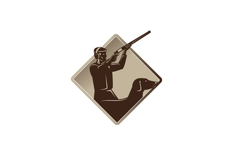 hunter shooting rifle retriever dog retro example image 1