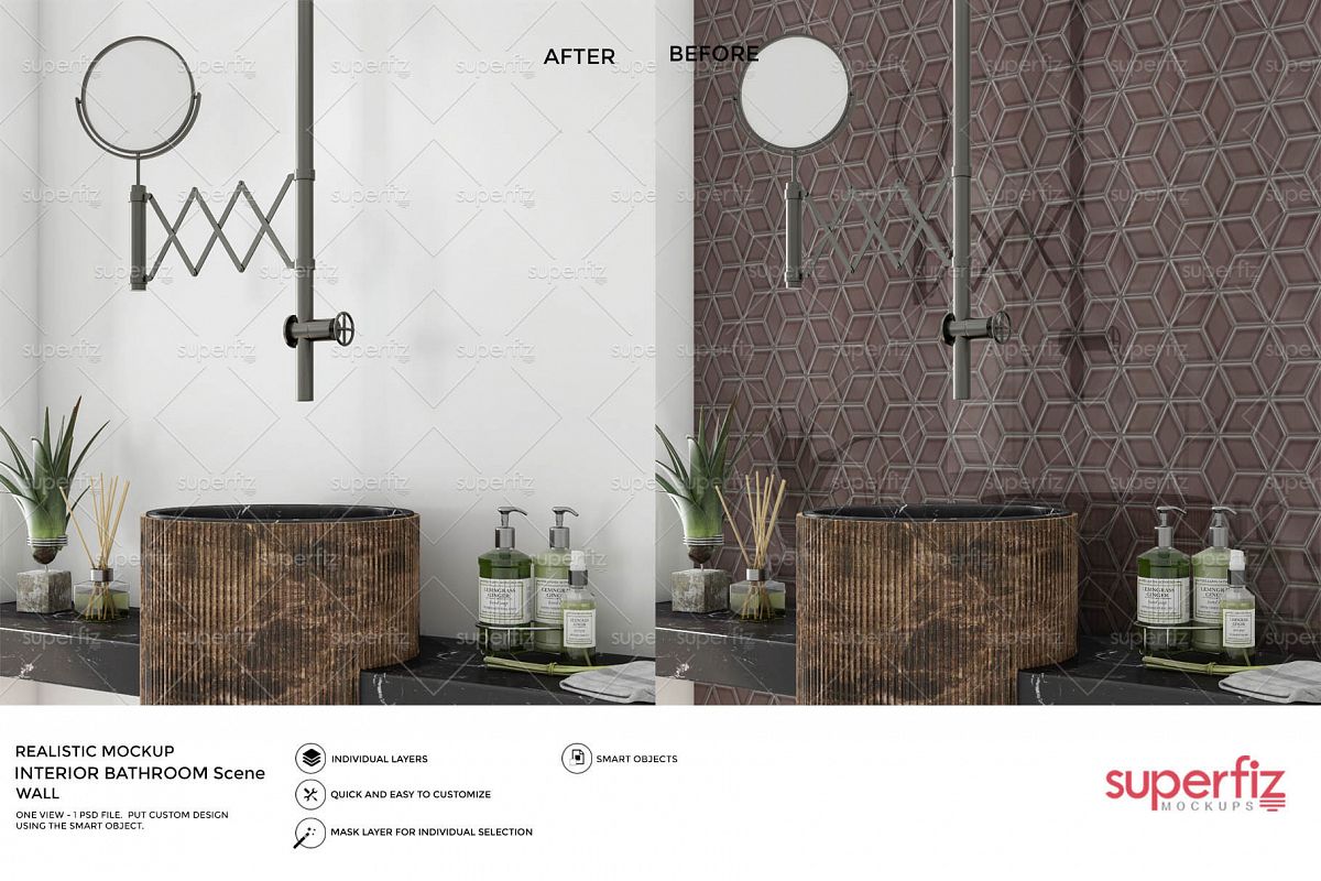 Bathroom PSD Mockup to change the WALL surface SM72 example image 1