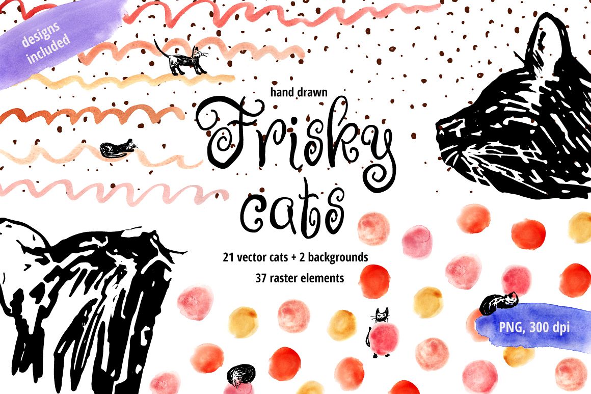 Frisky Cats - watercolor and graphic example image 1