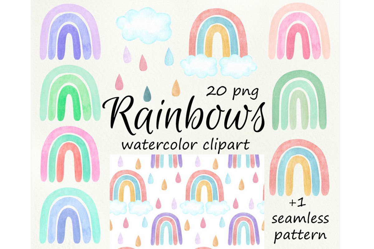 Watercolor rainbows clipart. Baby shower, nursery example image 1