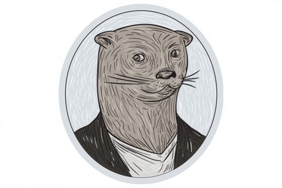 Otter Head Blazer Shirt Oval Drawing example image 1