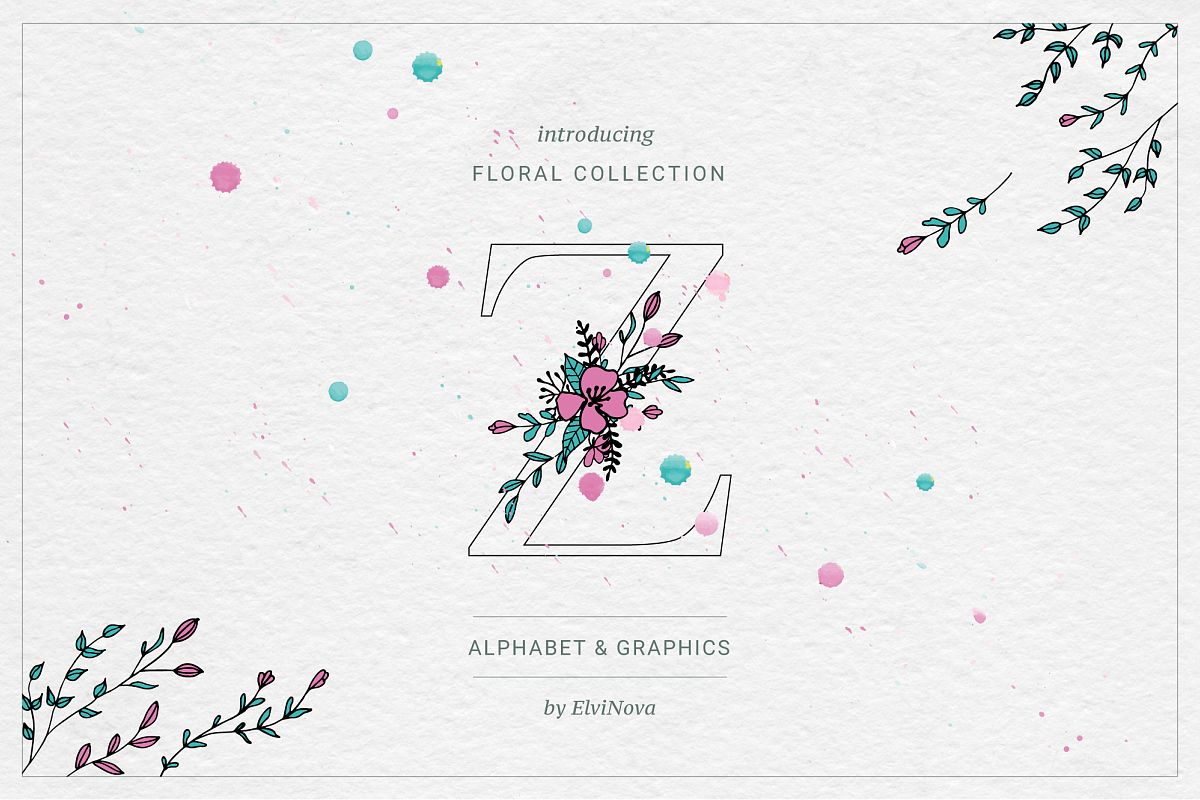 Floral Alphabet & Graphics example image 1