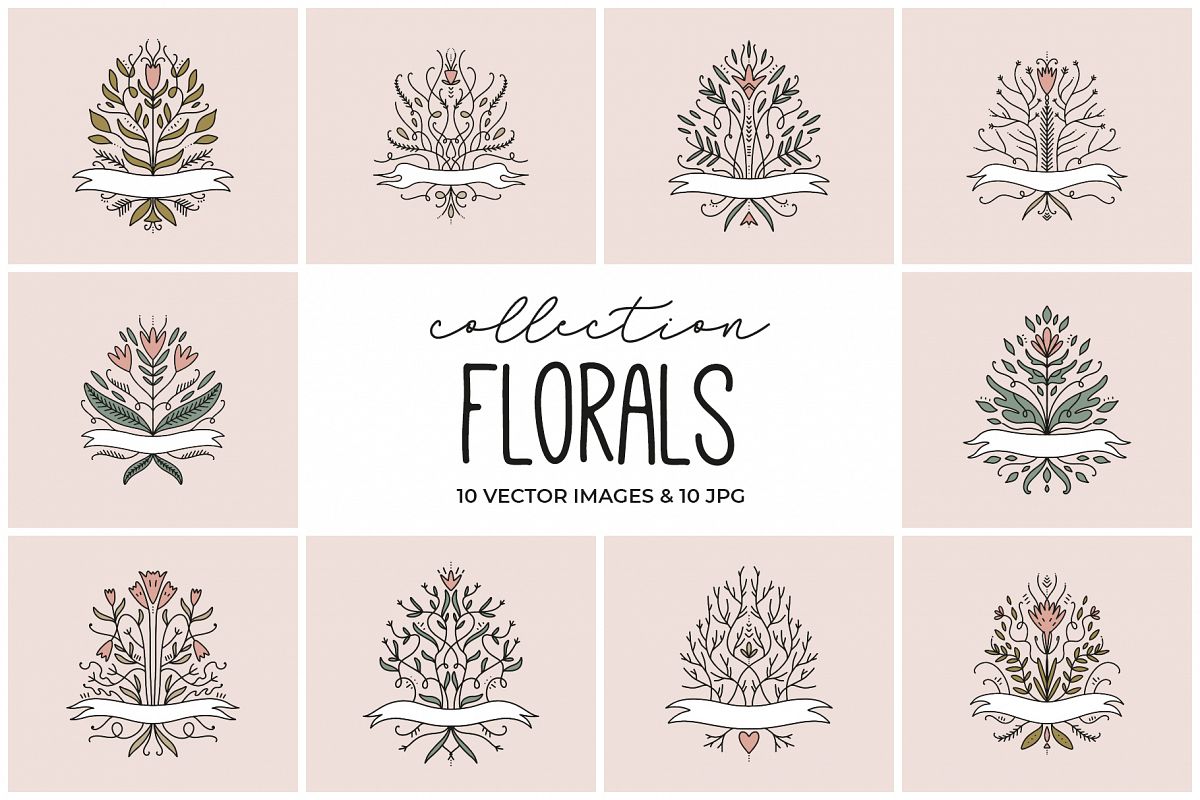 Elegant floral labels clip art set example image 1