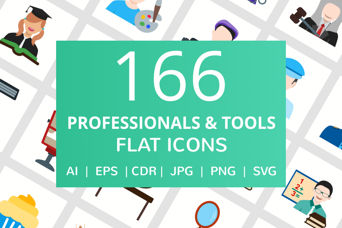 166 Professionals & their tools Flat Icons example image 1