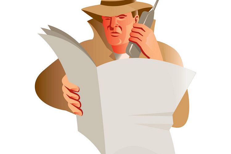 male detective calling cellphone newspaper example image 1