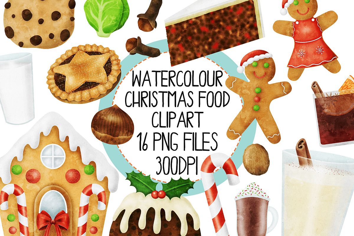 Watercolor Christmas Food Clipart Set 1 example image 1