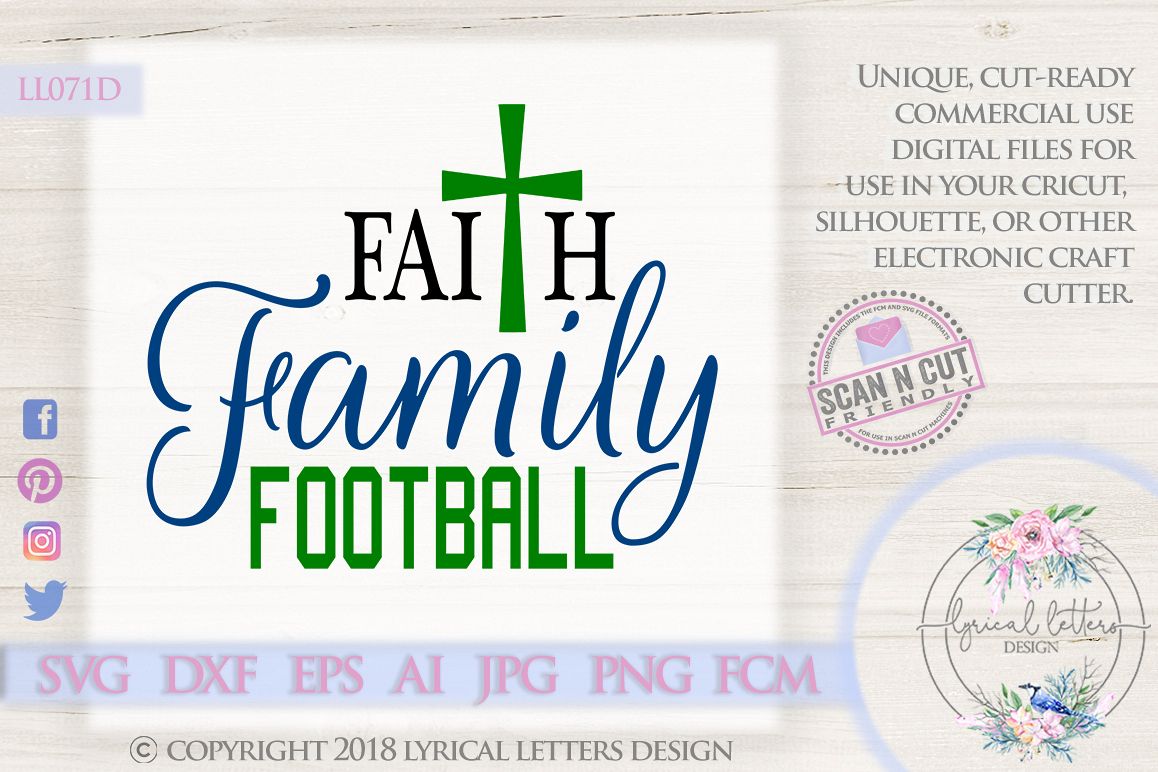 Faith Family Football with Cross SVG DXF Cut File LL071D example image 1