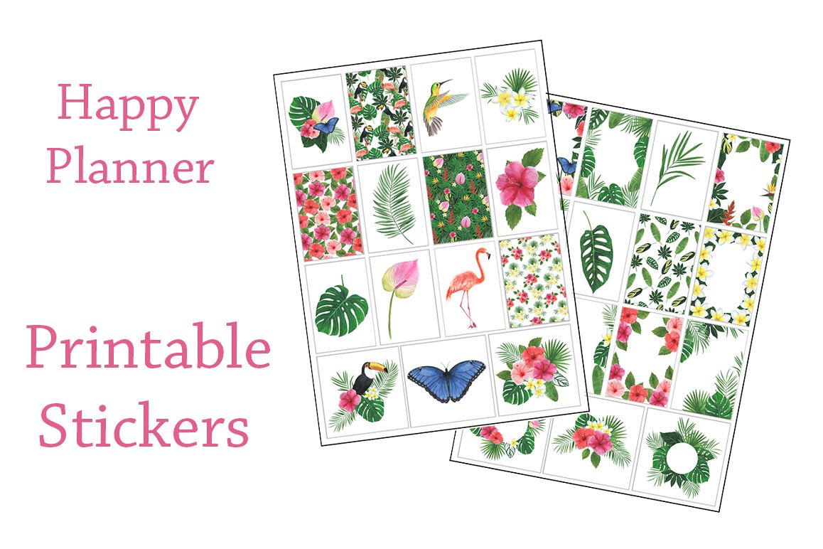 Stickers Printable Watercolor Tropics graphic about Printable Stickers called Stickers Printable Watercolor Tropics