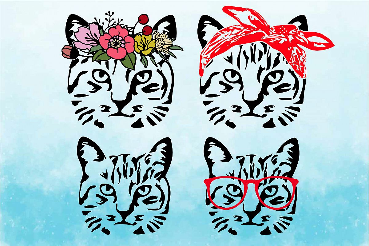 Download Cat Head whit Bandana SVG Farm Kitten kitty flower 1740S ...