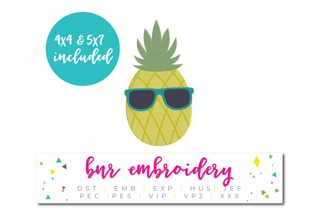 Pineapple Machine Embroidery Design, Summer Embroidery example image 1