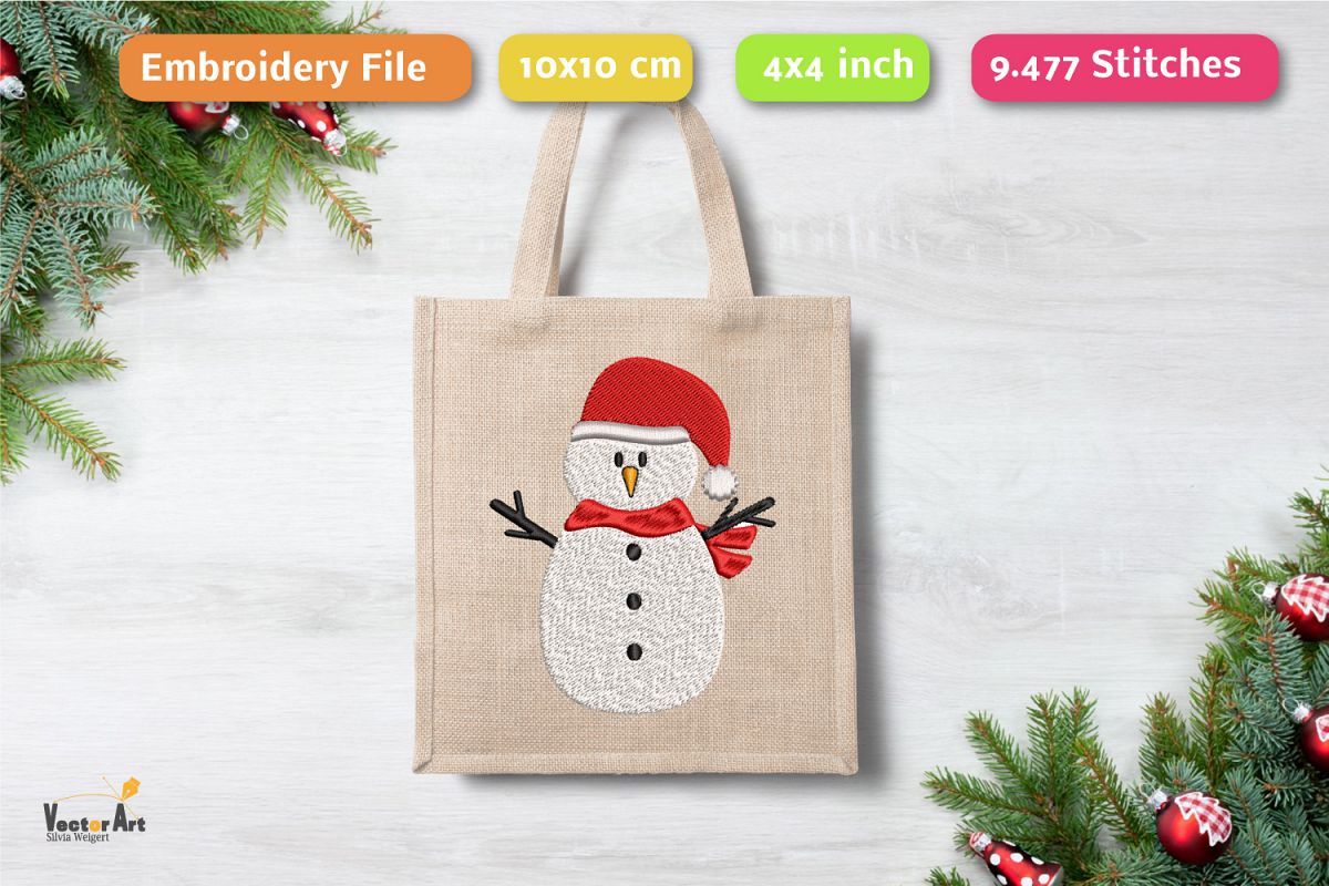 Snowman - Embroidery File - 4x4 inch example image 1