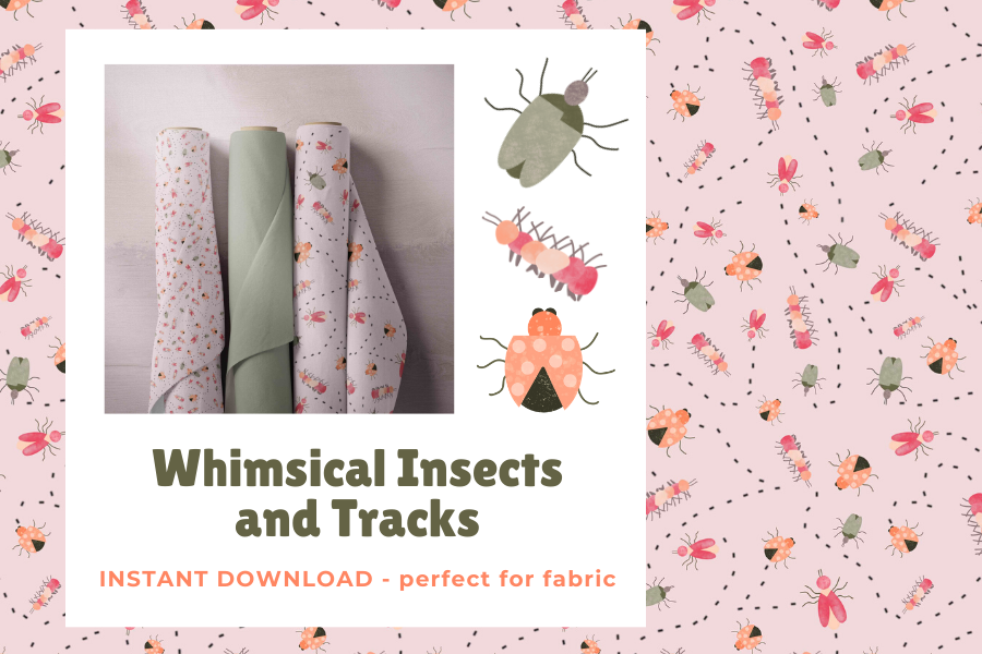 Whimsical Insects and Tracks Fabric DIGITAL example image 1