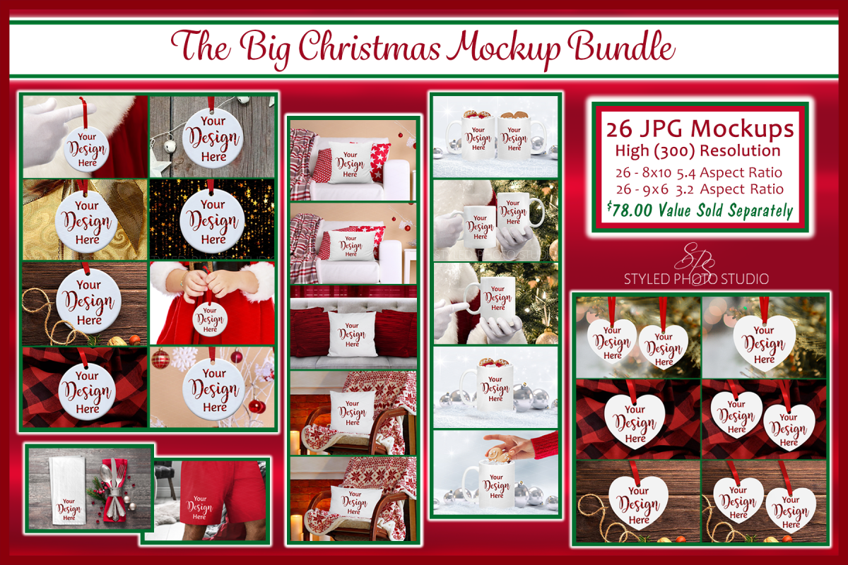 Big Christmas Mockup Bundle, Mug, Ornament, Pillows and More example image 1