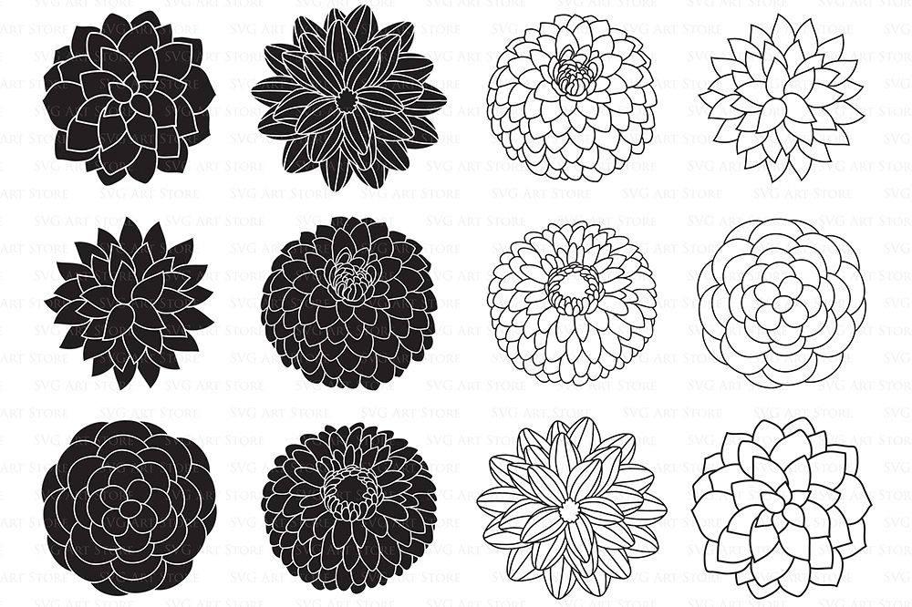 Download Dahlia Flowers SVG Files - Peony Flowers Outline, Floral svg cutting files for Cricut and ...