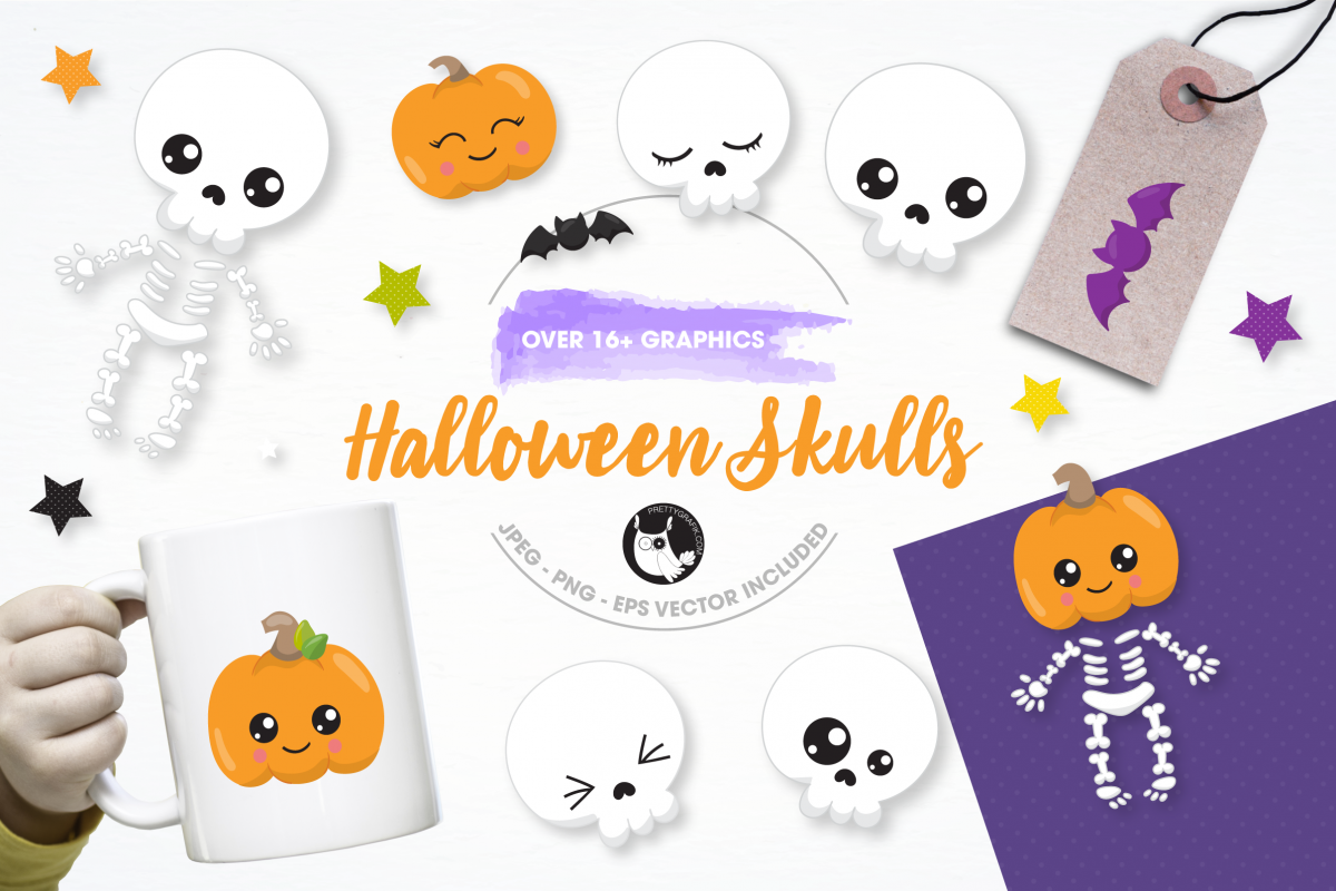 Halloween skulls graphics and illustrations example image 1